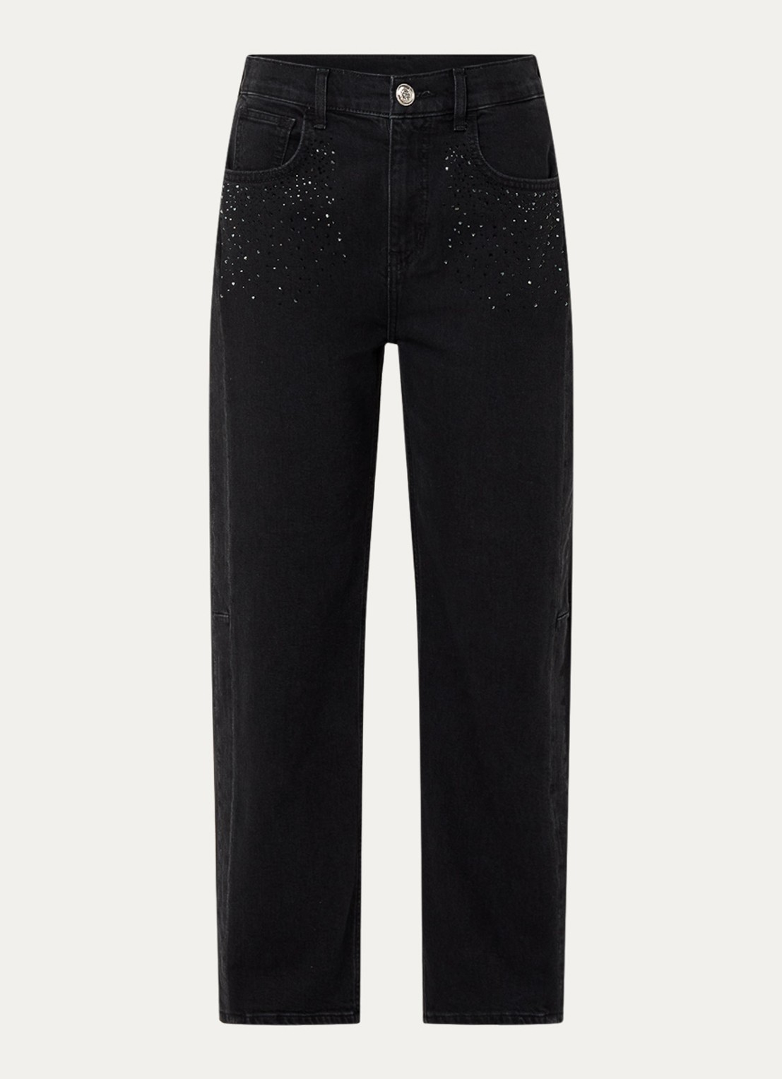 Liu Jo High waist cropped loose fit jeans met strass - voorkant 4 zwart