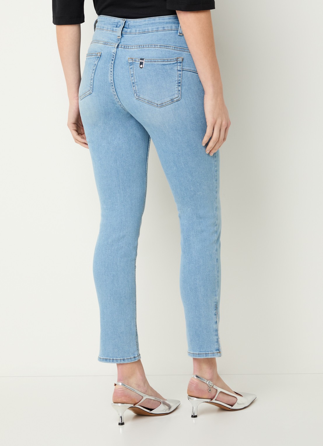 Liu Jo High waist cropped skinny jeans met lichte wassing - achterkant 5 indigo