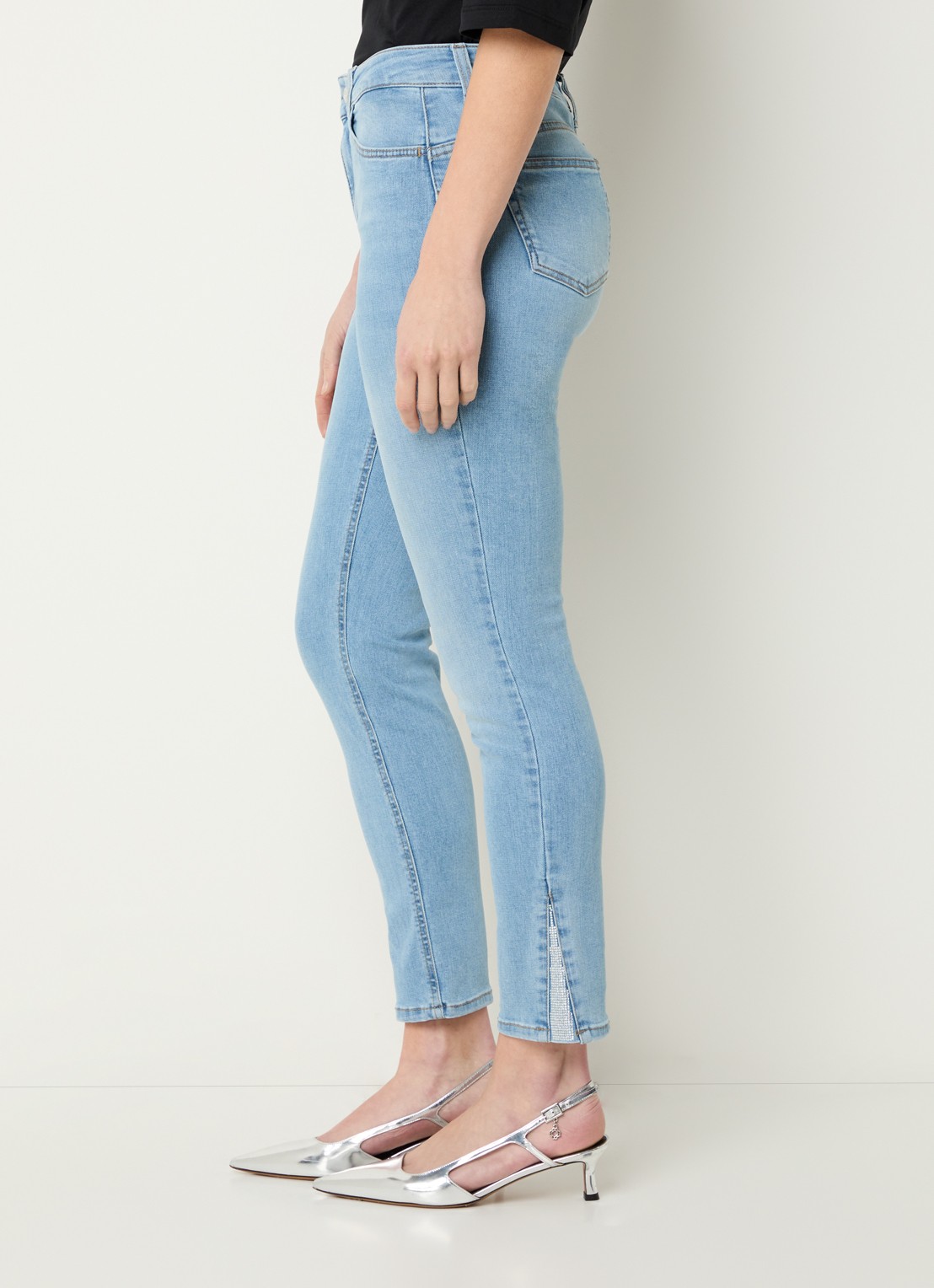 Liu Jo High waist cropped skinny jeans met lichte wassing - detail 4 indigo