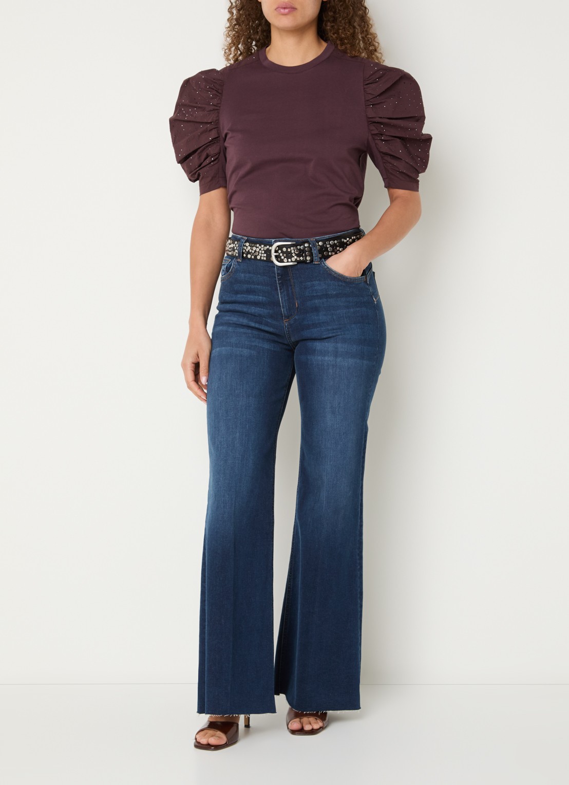 Liu Jo High waist flared fit jeans met medium wassing - voorkant 5 indigo