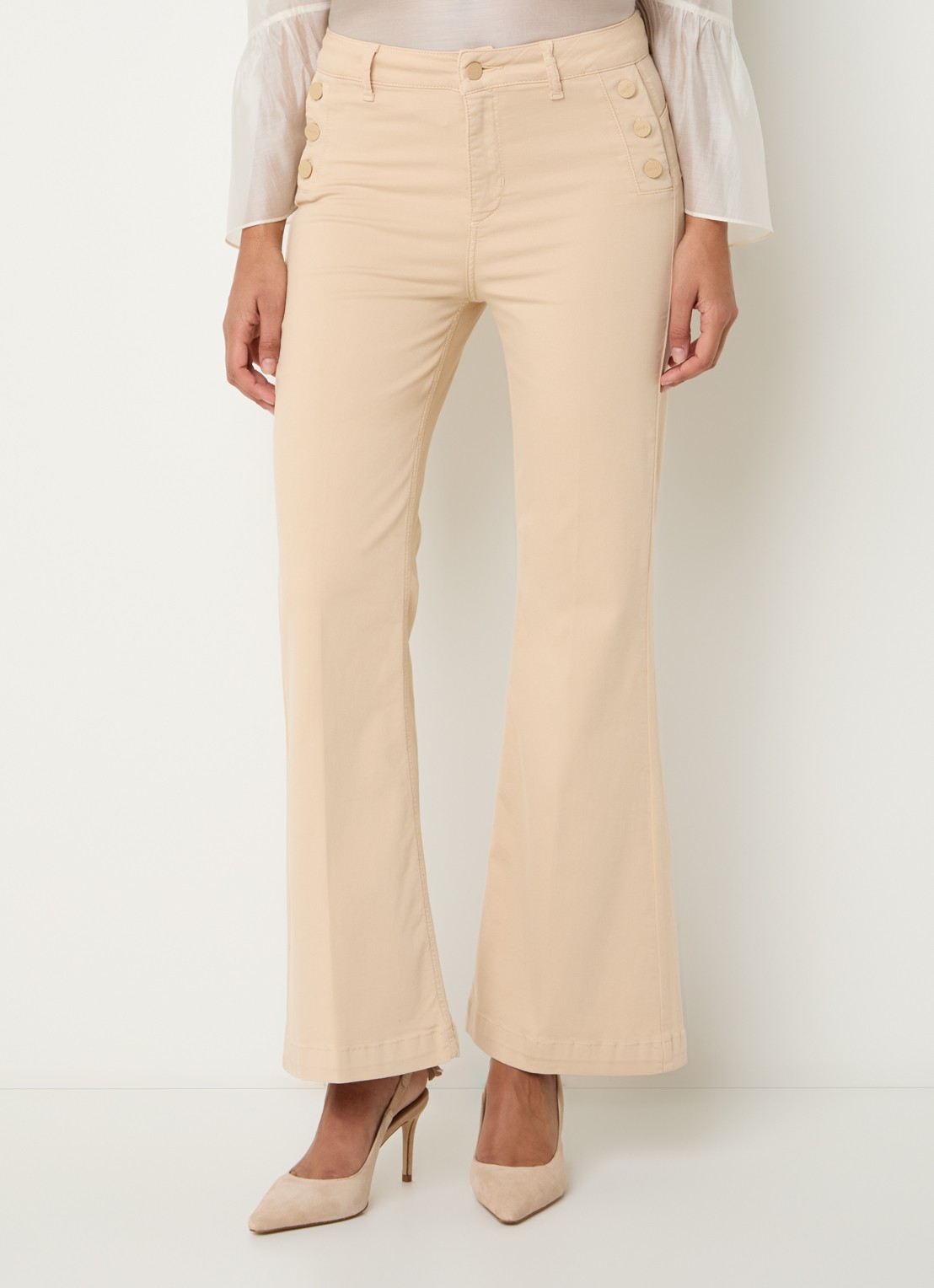 Liu Jo High waist flared fit pantalon met steekzakken - detail beige