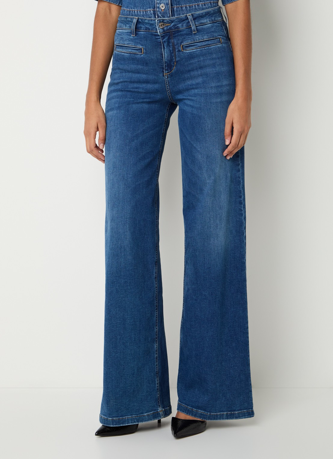 Liu Jo High waist flared jeans met medium wassing - detail indigo