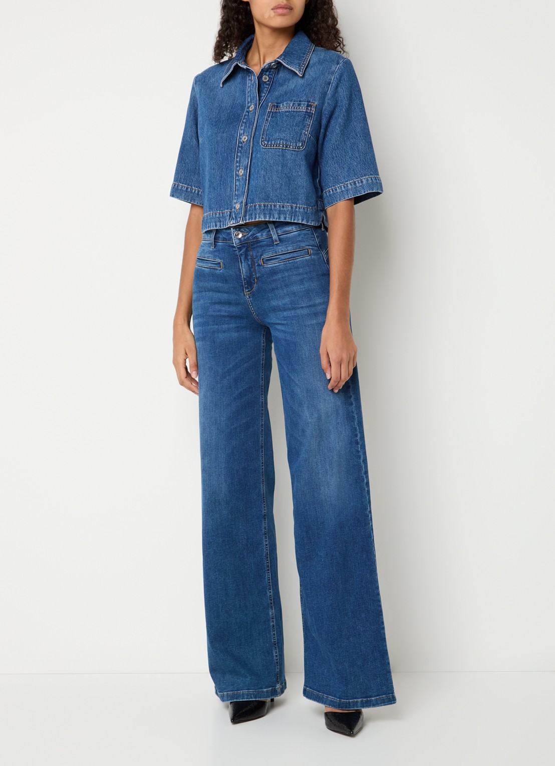 Liu Jo High waist flared jeans met medium wassing - voorkant 4 indigo