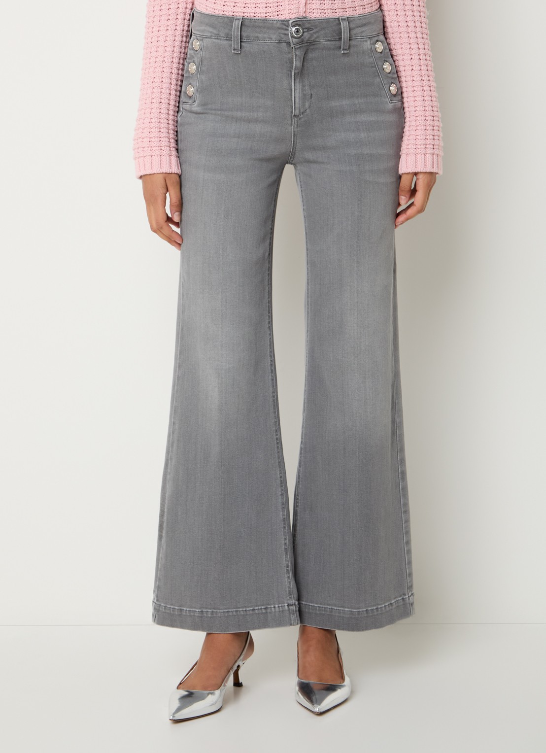 Liu Jo High waist flared jeans met medium wassing - detail grijs