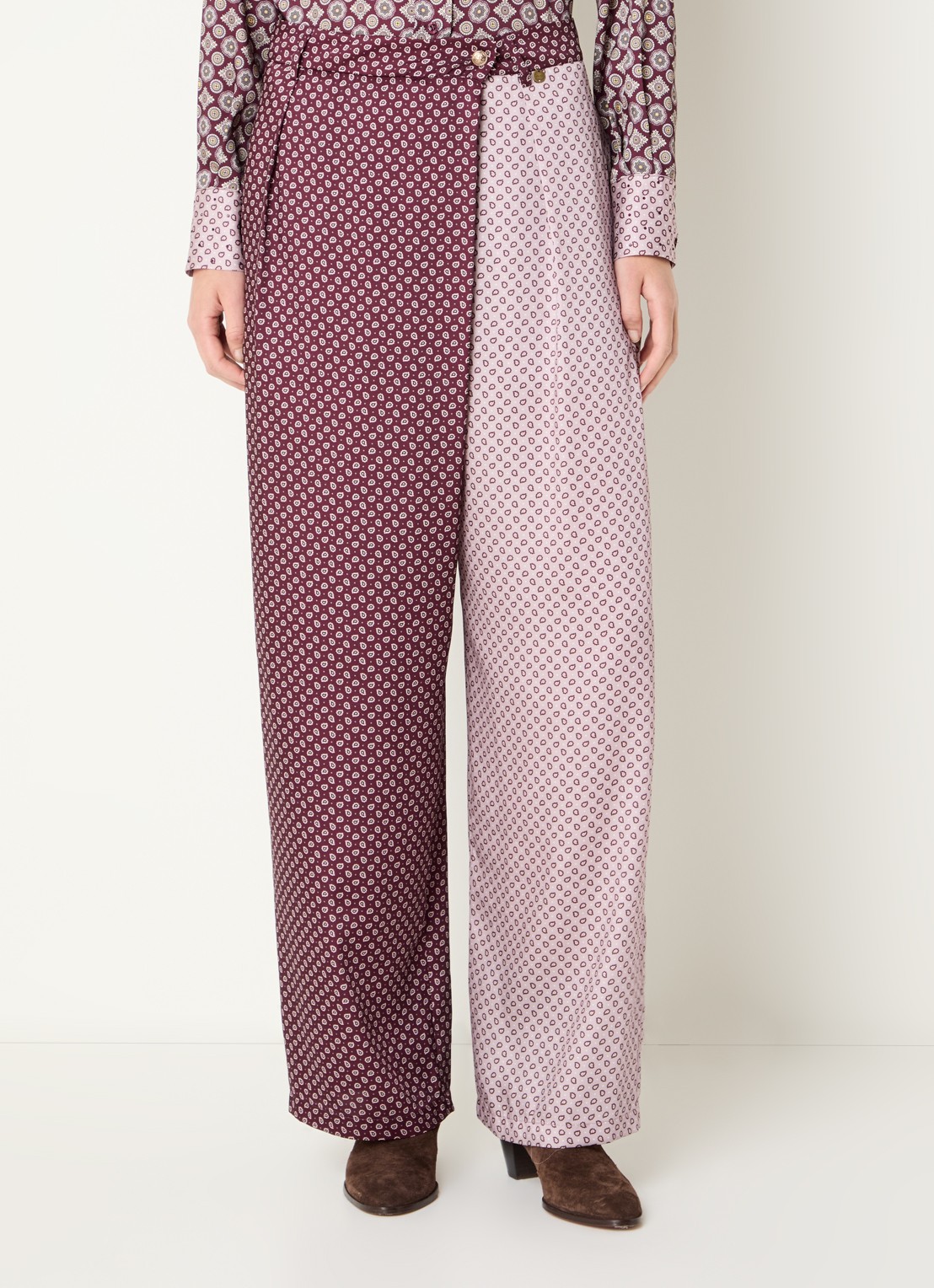Liu Jo High waist loose fit broek met print en steekzakken - detail aubergine