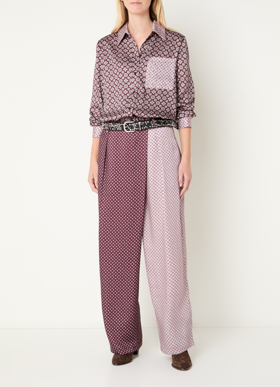 Liu Jo High waist loose fit broek met print en steekzakken - voorkant 3 aubergine
