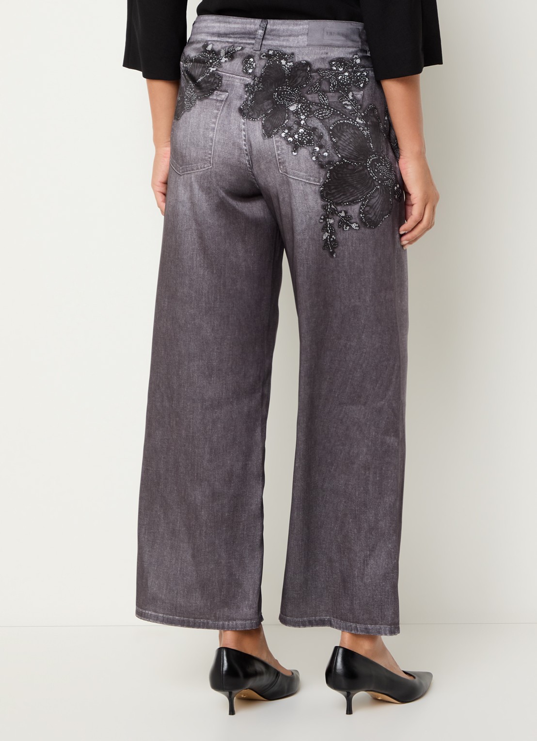 Liu Jo High waist loose fit broek met print - achterkant donkergrijs