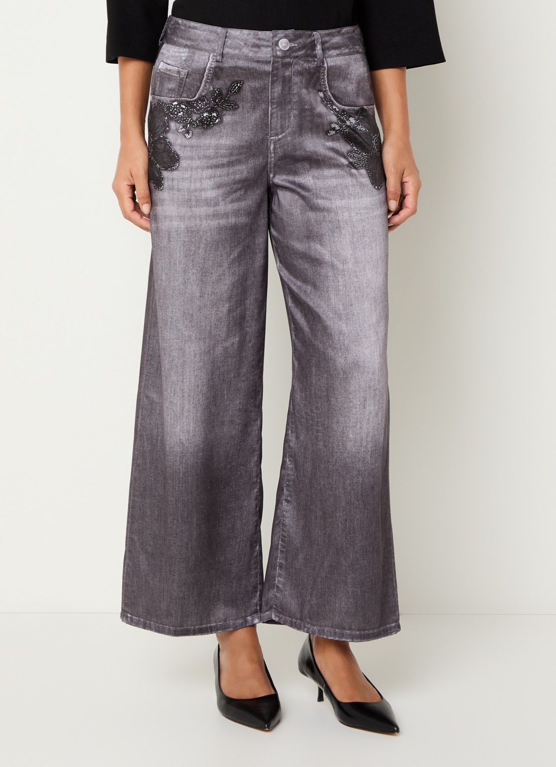 Liu Jo High waist loose fit broek met print - detail 2 donkergrijs