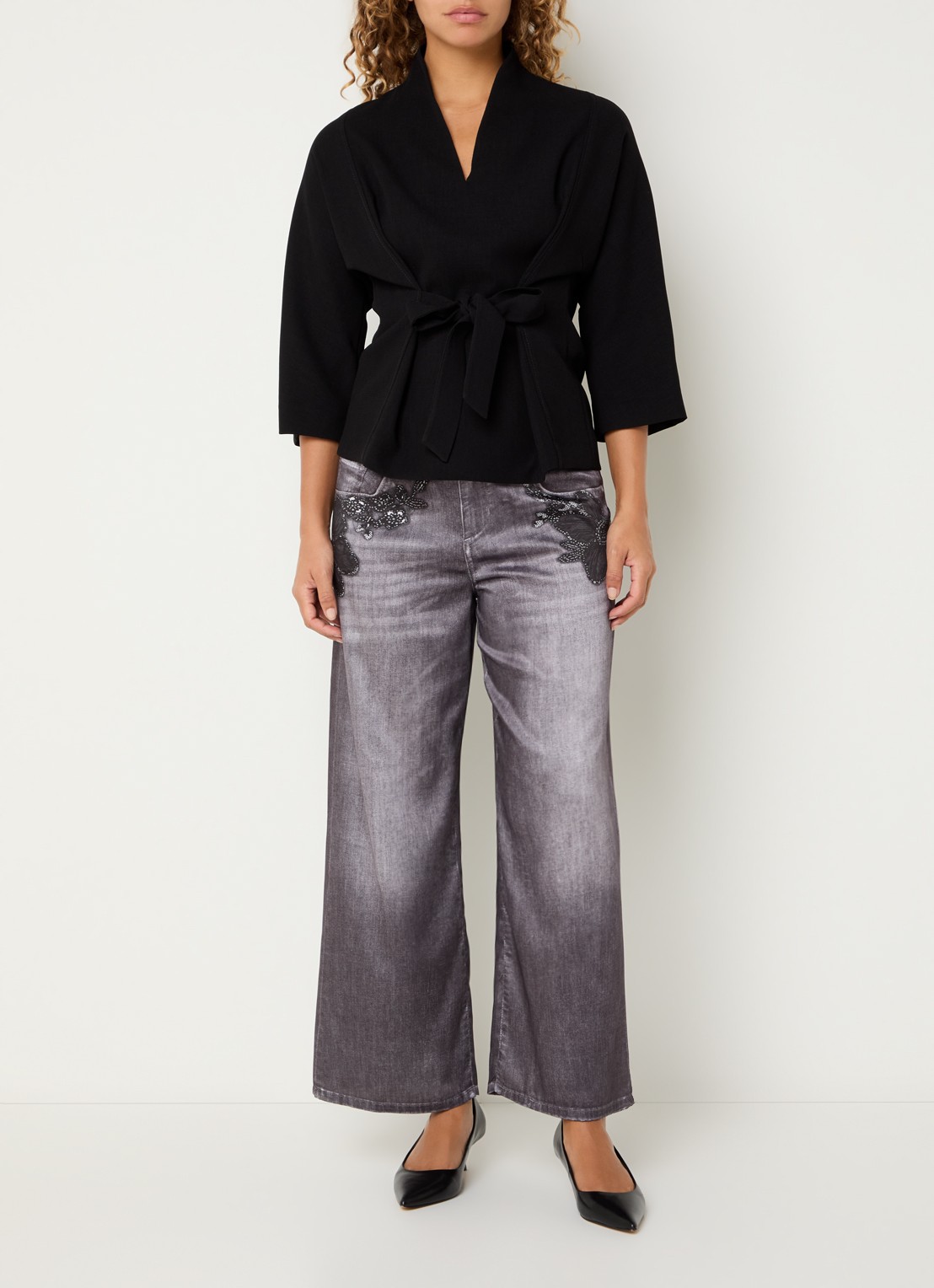 Liu Jo High waist loose fit broek met print - voorkant 4 donkergrijs