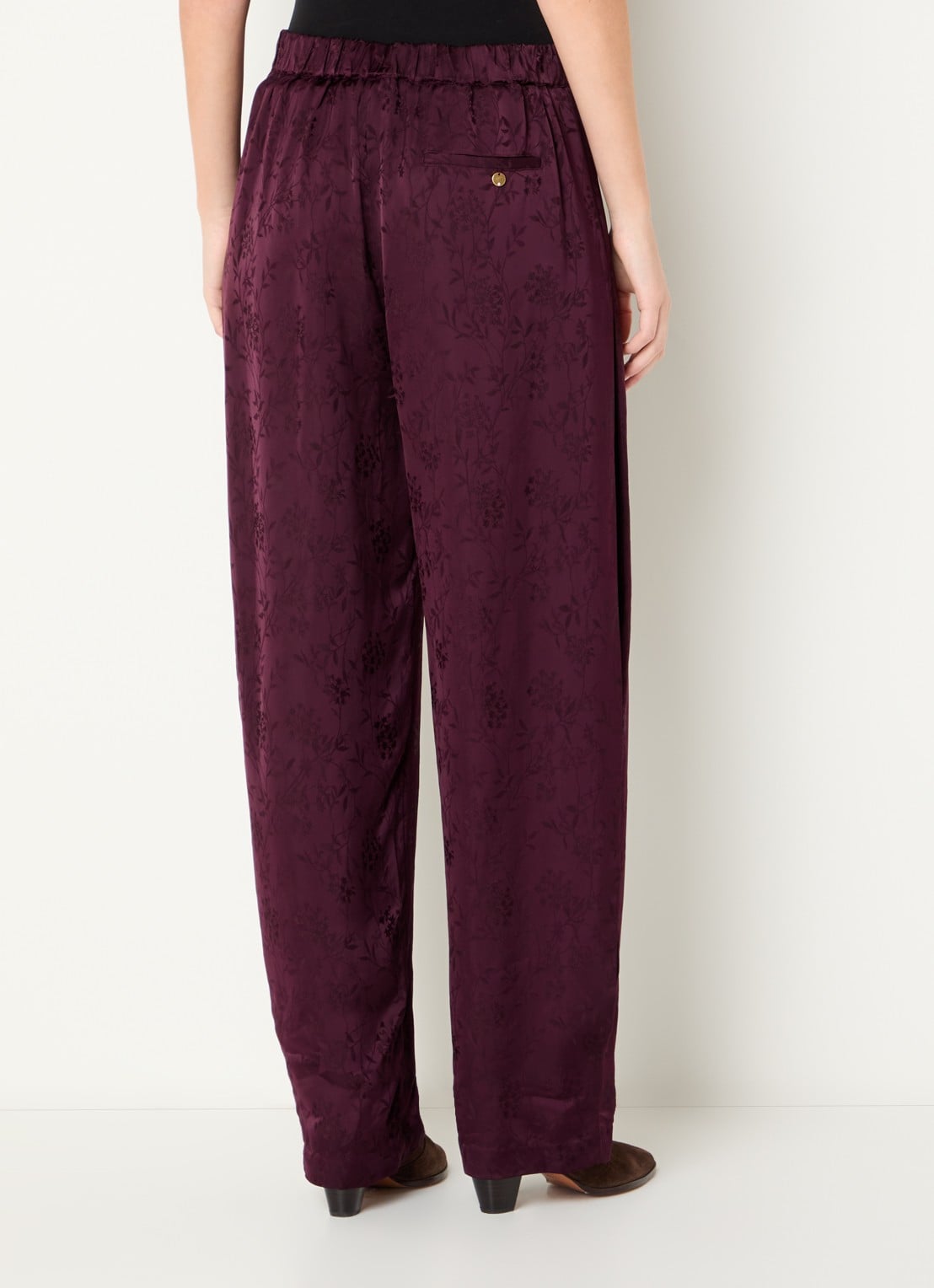 Liu Jo High waist loose fit broek van satijn met print - achterkant aubergine