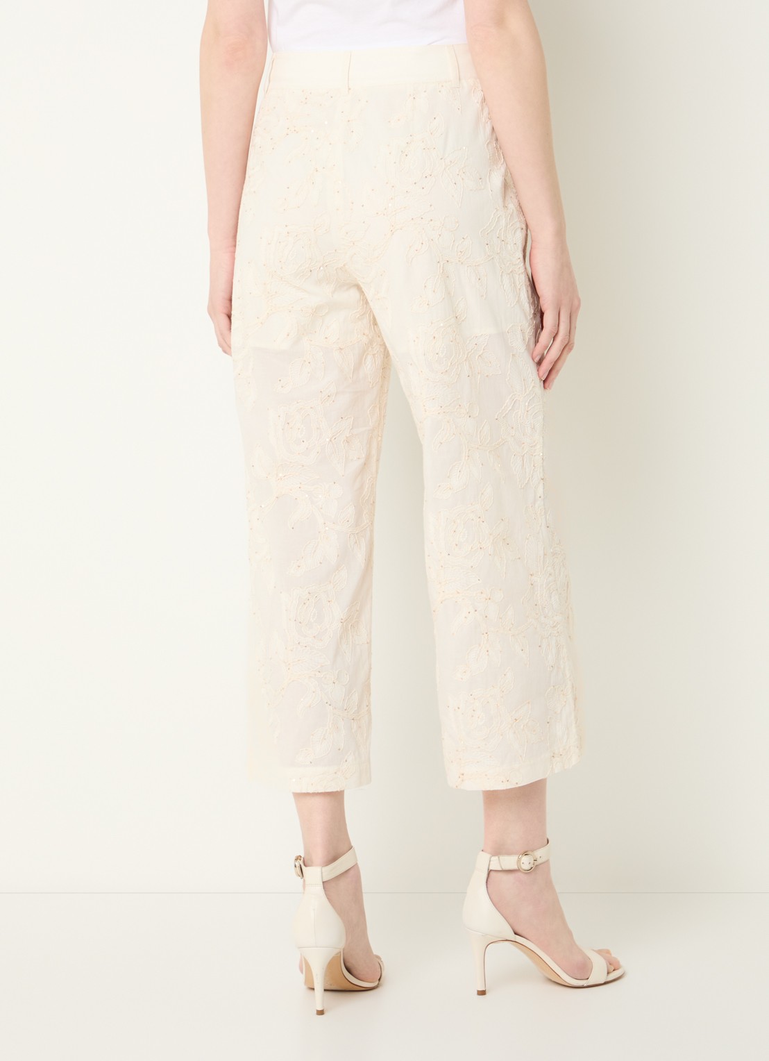 Liu Jo High waist loose fit cropped broek met pailletten - achterkant 4 beige