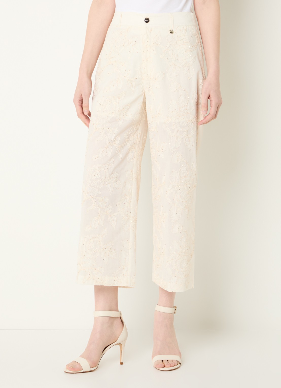 Liu Jo High waist loose fit cropped broek met pailletten - detail 3 beige
