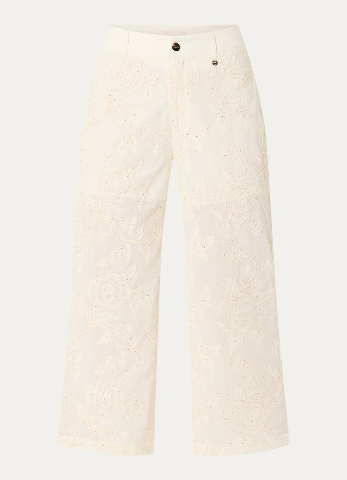 Liu Jo High waist loose fit cropped broek met pailletten - voorkant beige