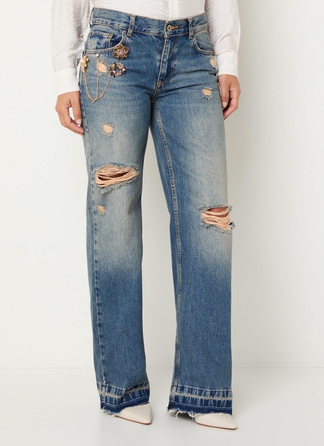 Liu Jo High waist loose fit jeans met medium wassing - detail 2 indigo