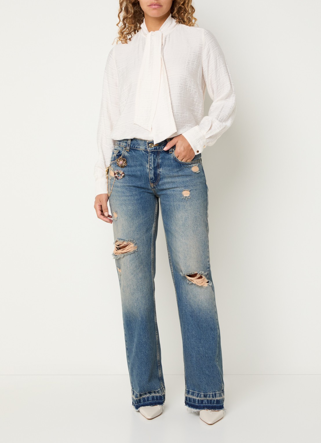 Liu Jo High waist loose fit jeans met medium wassing - voorkant 5 indigo