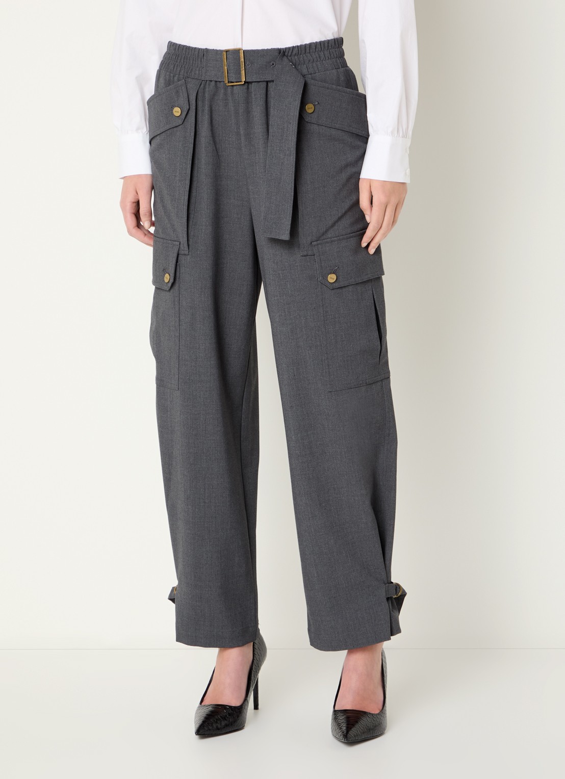 Liu Jo High waist loose fit pantalon met steekzakken - detail 4 donkergrijs