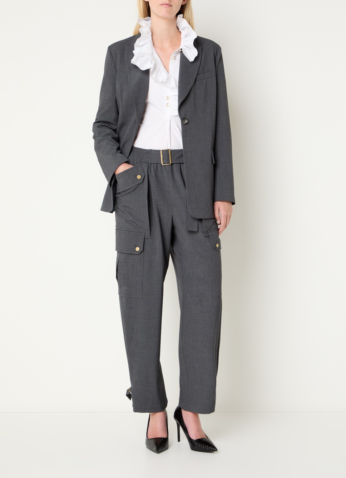 Liu Jo High waist loose fit pantalon met steekzakken - voorkant 2 donkergrijs