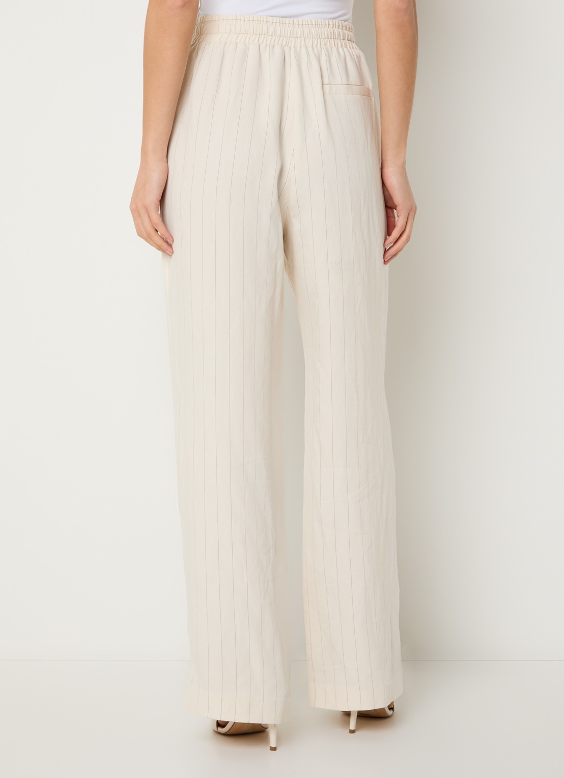 Liu Jo High waist loose fit pantalon met streepprint en steekzakken  - achterkant creme