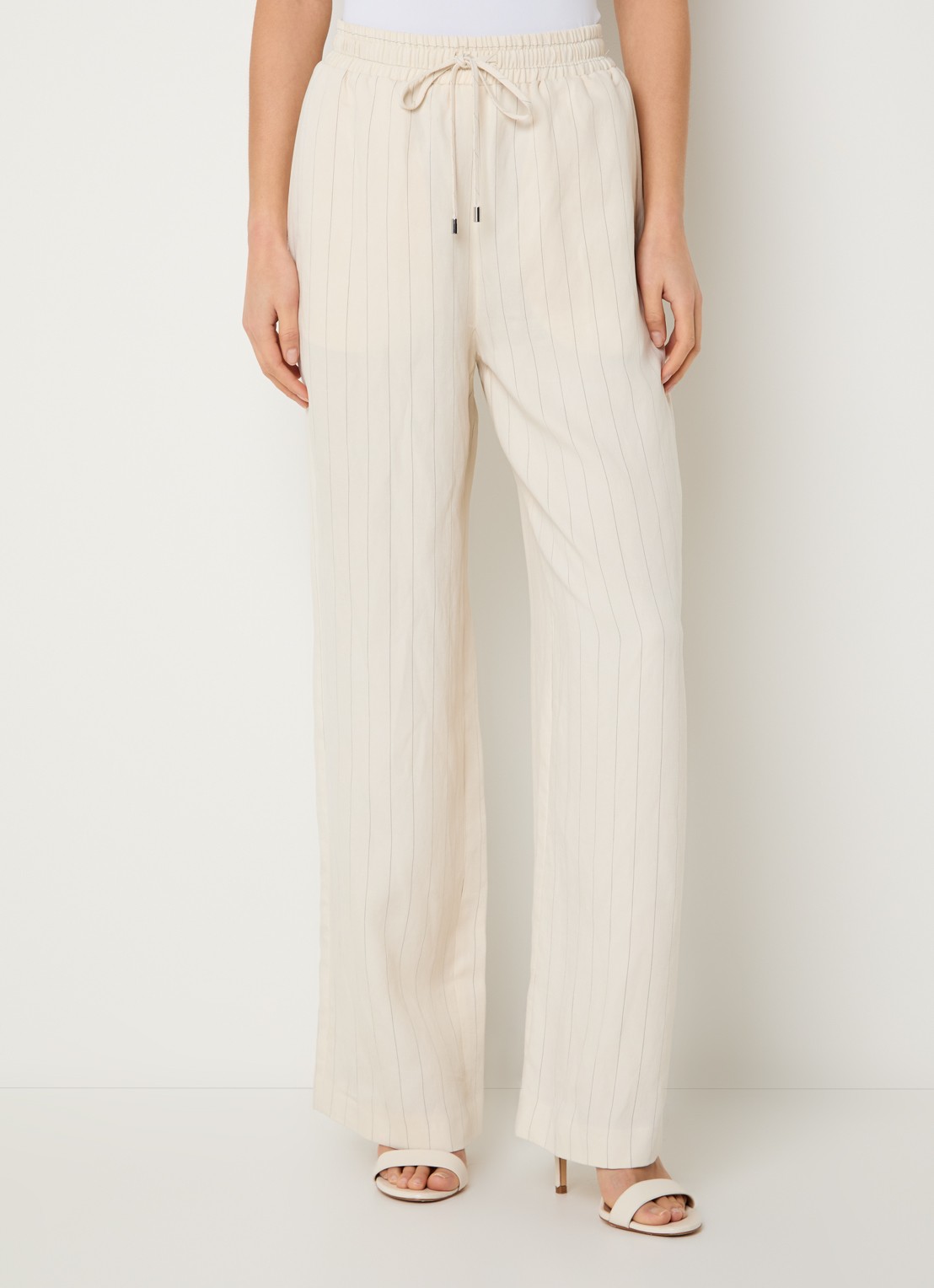 Liu Jo High waist loose fit pantalon met streepprint en steekzakken  - detail 4 creme
