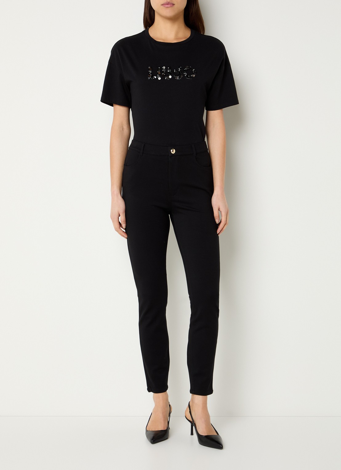 Liu Jo High waist skinny fit broek van jersey  - voorkant 2 zwart