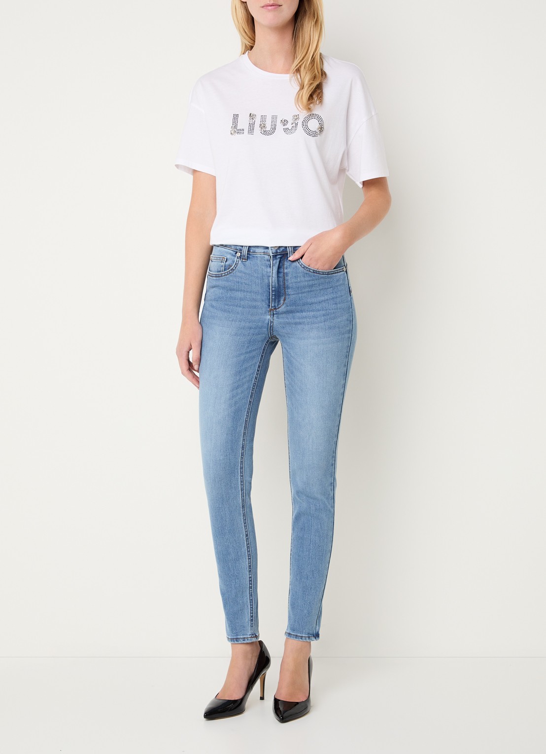 Liu Jo High waist skinny fit jeans met lichte wassing - voorkant 2 indigo