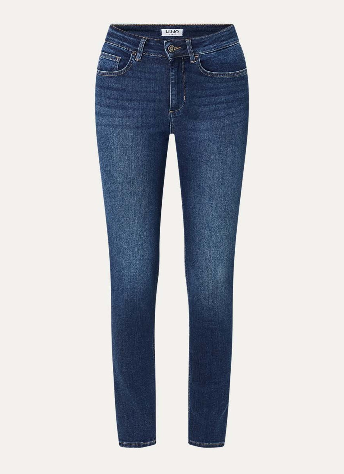 Liu Jo High waist skinny jeans met donkere wassing en strass - voorkant 2 indigo