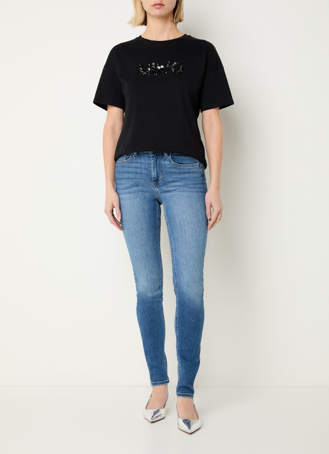 Liu Jo High waist skinny jeans met strass  - voorkant 3 indigo