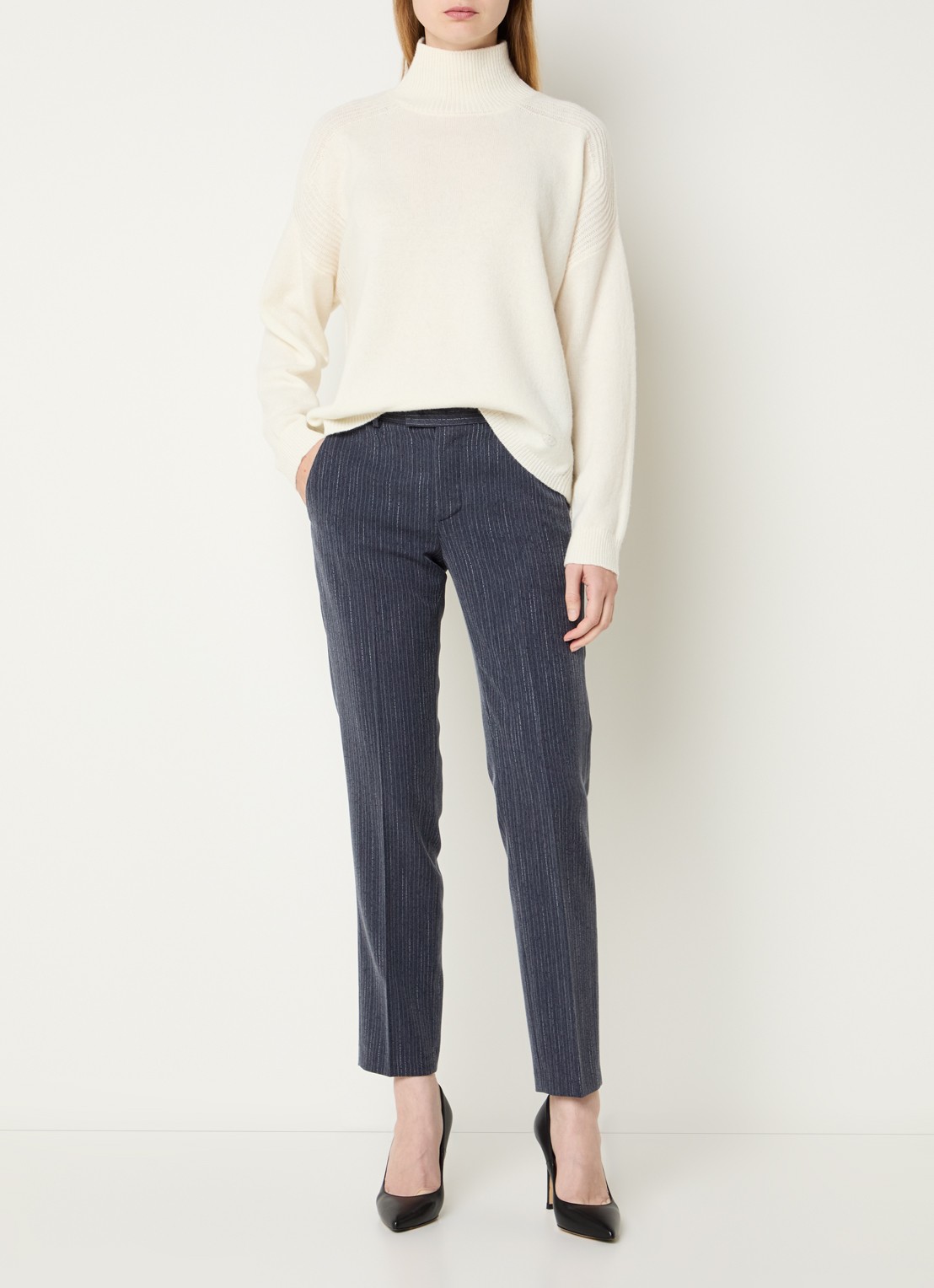 Liu Jo High waist slim fit pantalon met krijtstreep - voorkant 2 indigo