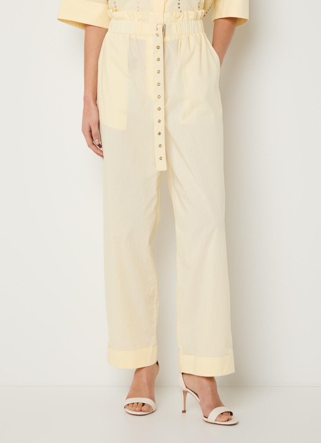 Liu Jo High waist straight fit broek met steekzakken - detail 4 lichtgeel
