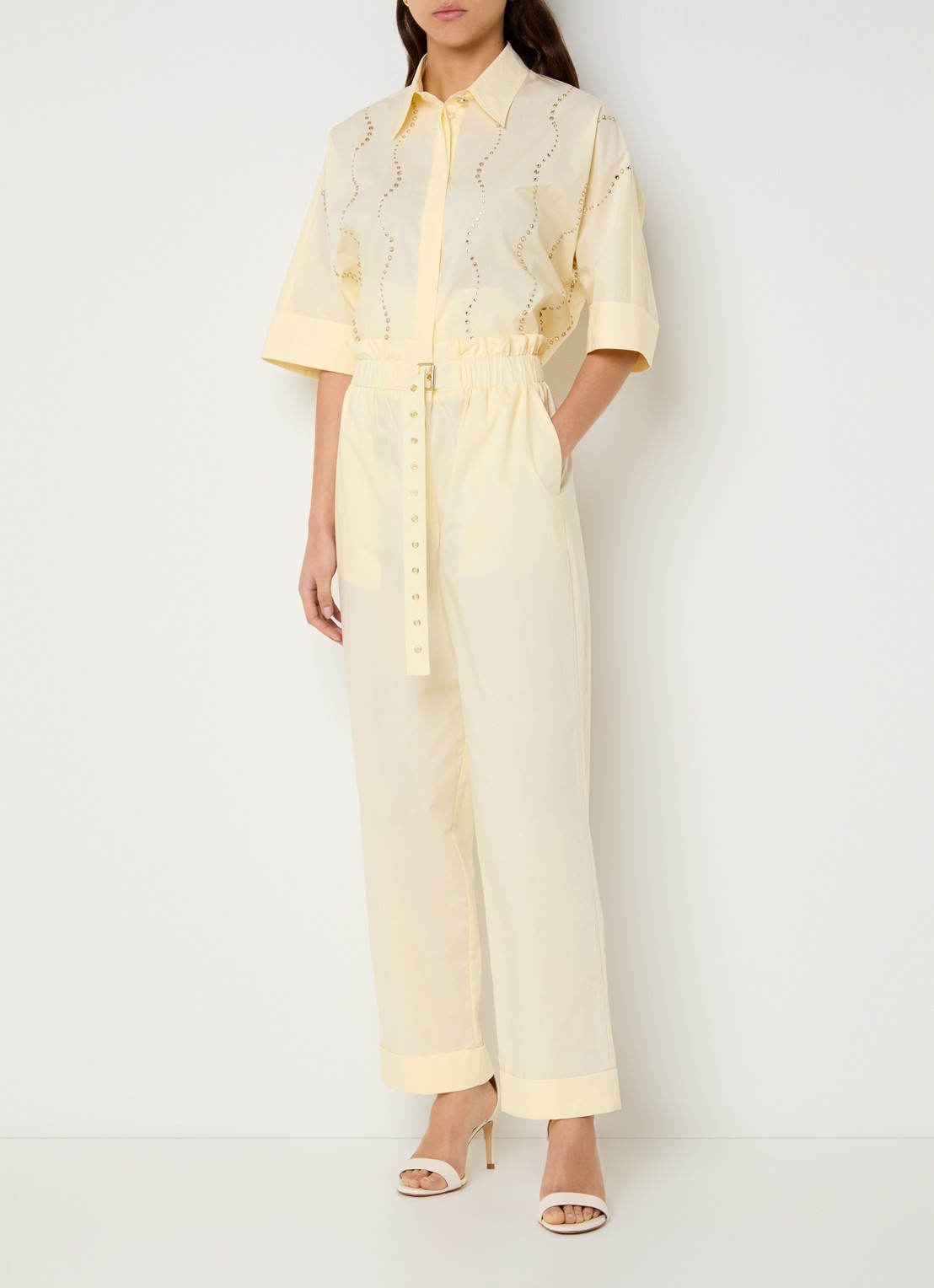 Liu Jo High waist straight fit broek met steekzakken - voorkant 3 lichtgeel