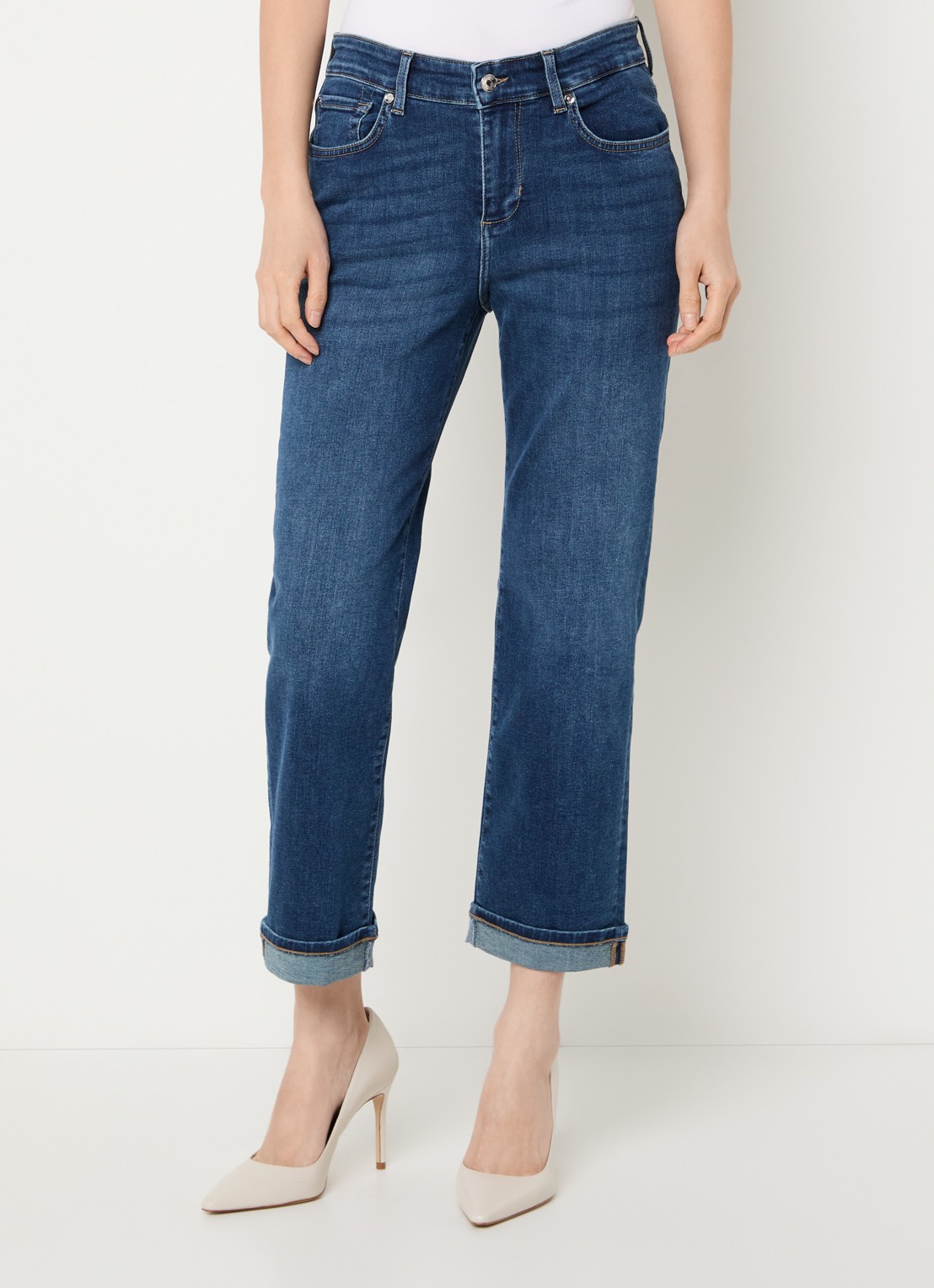Liu Jo High waist straight fit jeans met donkere wassing en strass - detail indigo
