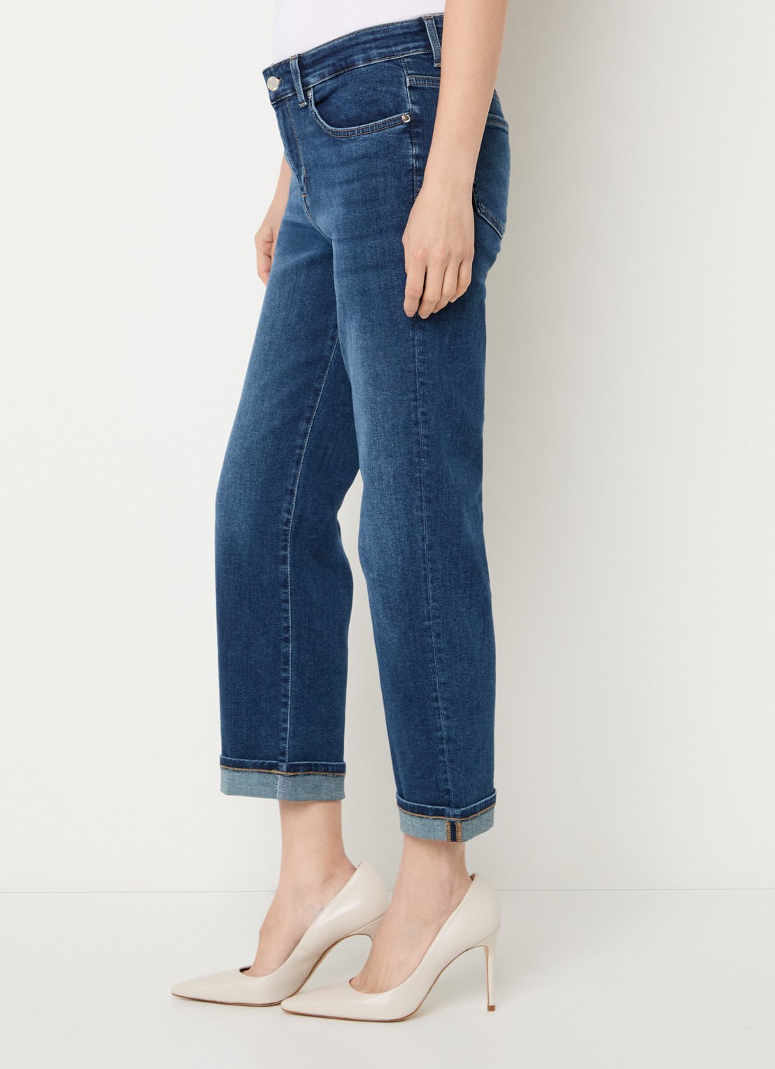 Liu Jo High waist straight fit jeans met donkere wassing en strass - detail 2 indigo