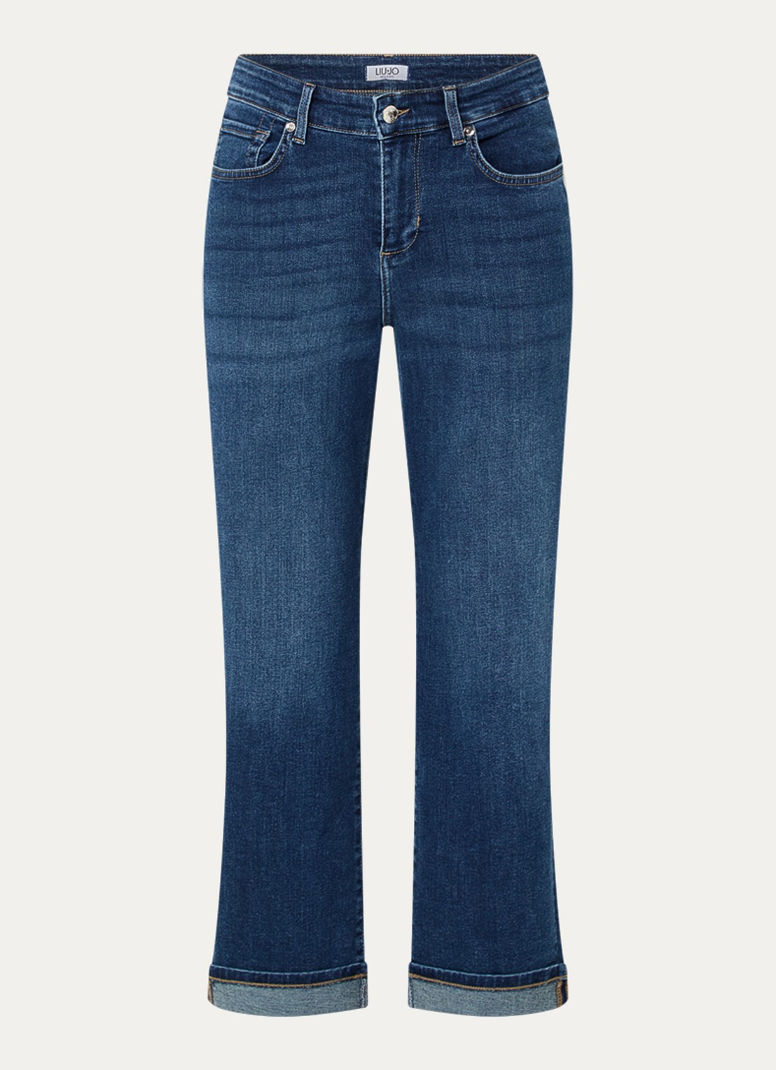 Liu Jo High waist straight fit jeans met donkere wassing en strass - voorkant 4 indigo