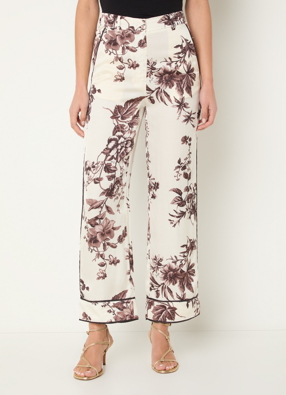 Liu Jo High waist straight fit pantalon met bloemenprint - detail 2 gebroken wit