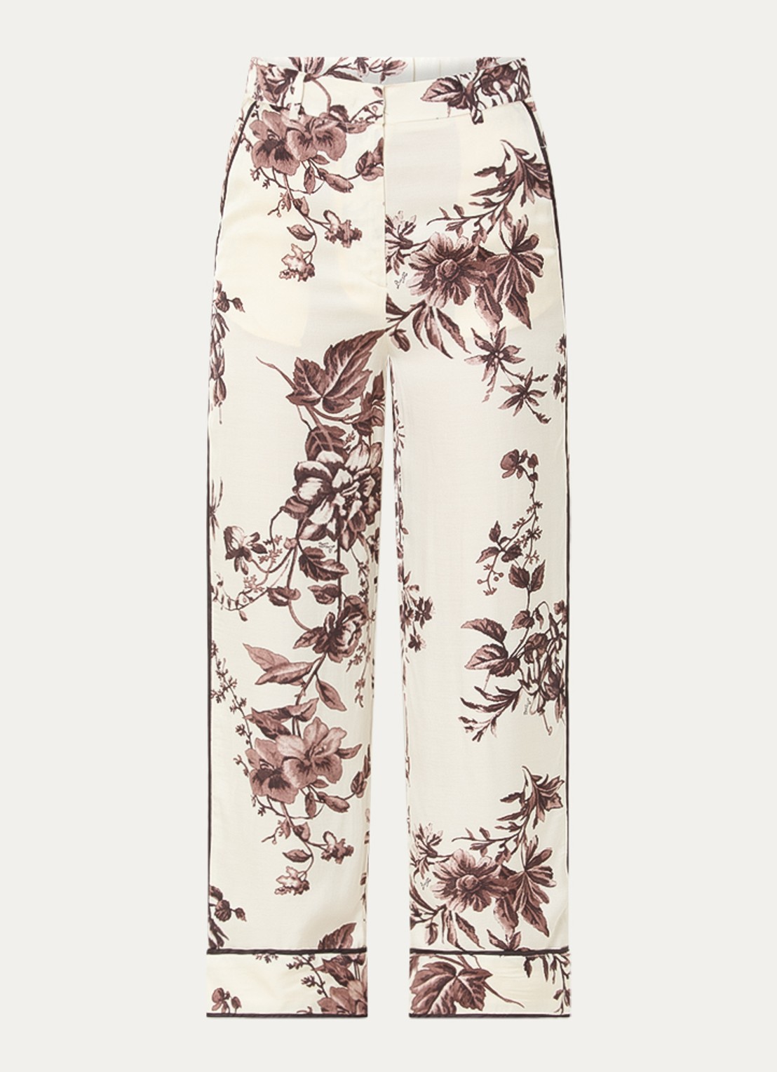 Liu Jo High waist straight fit pantalon met bloemenprint - voorkant 3 gebroken wit