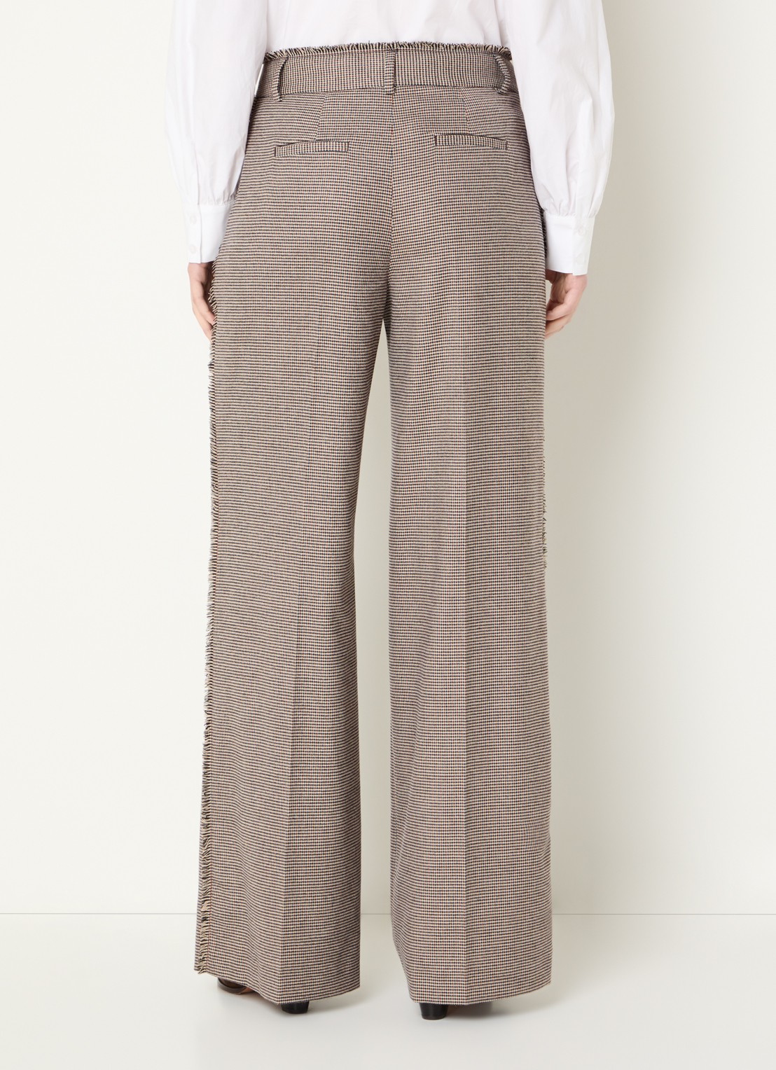 Liu Jo High waist straight fit pantalon met pied-de-poule dessin - achterkant beige