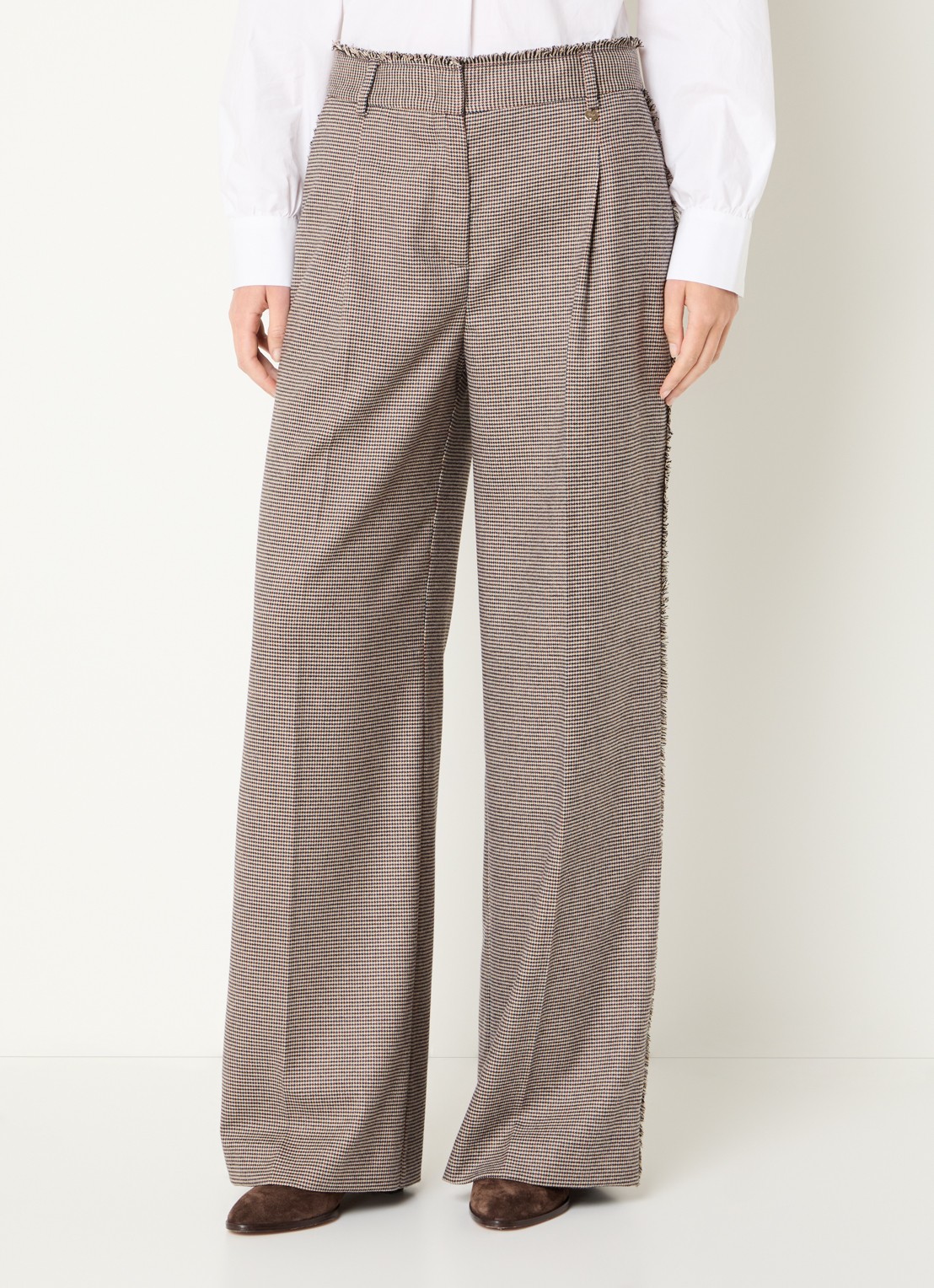 Liu Jo High waist straight fit pantalon met pied-de-poule dessin - detail 4 beige