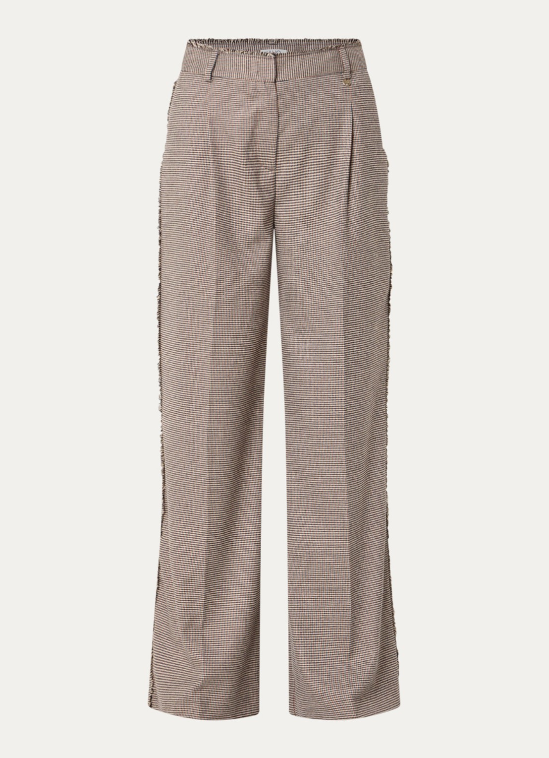 Liu Jo High waist straight fit pantalon met pied-de-poule dessin - voorkant 2 beige