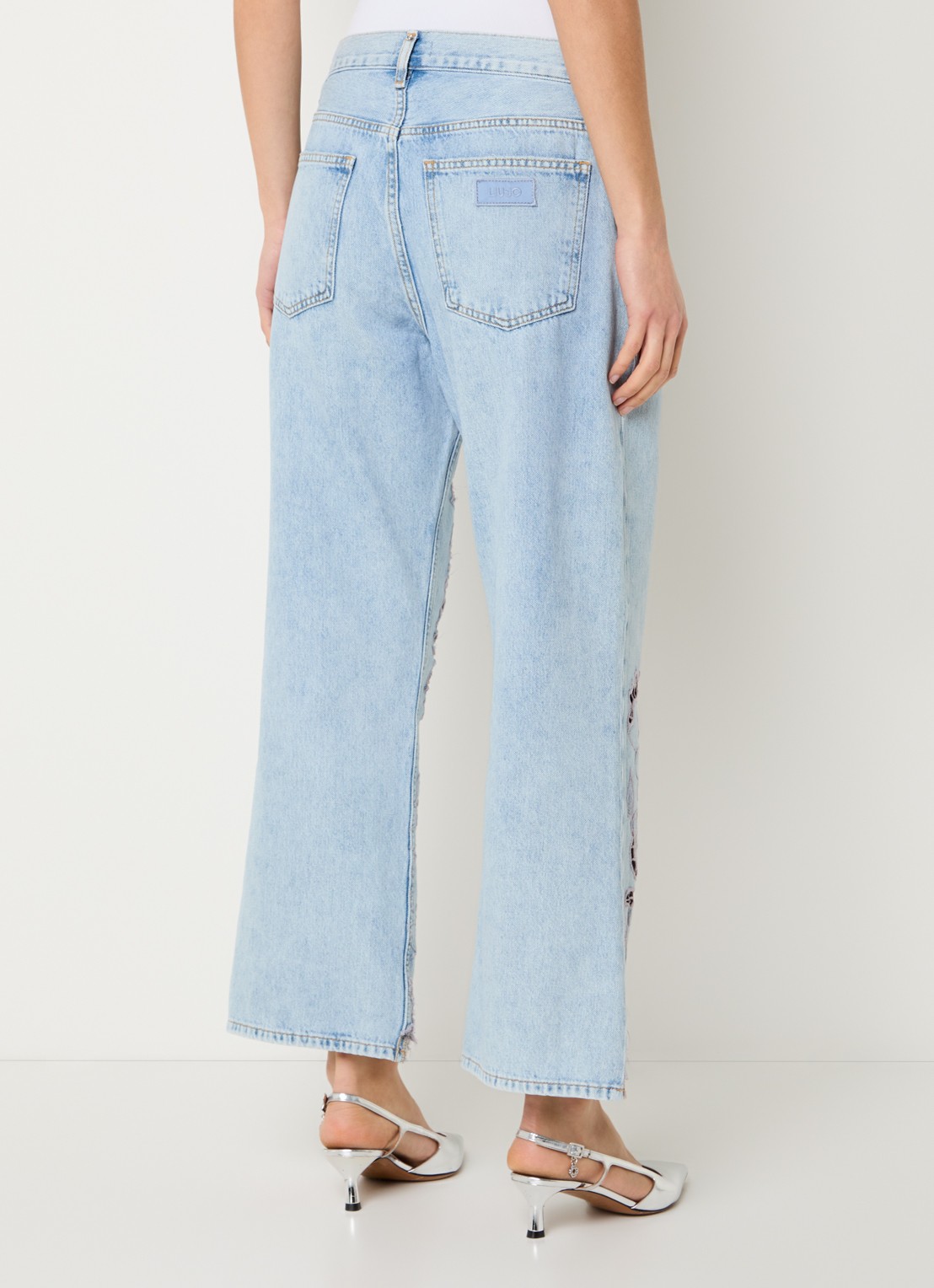 Liu Jo High waist straight leg jeans met broderie - achterkant indigo