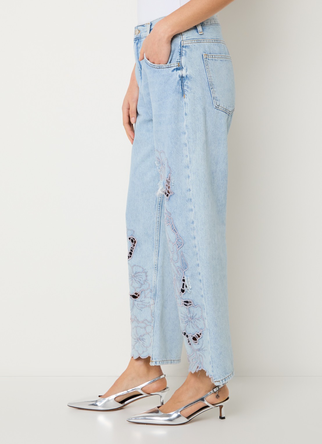 Liu Jo High waist straight leg jeans met broderie - detail 5 indigo