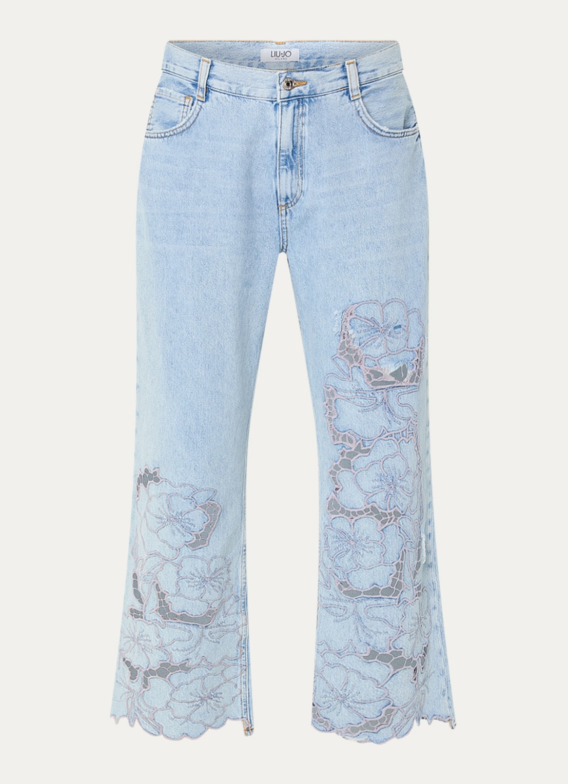 Liu Jo High waist straight leg jeans met broderie - voorkant 2 indigo