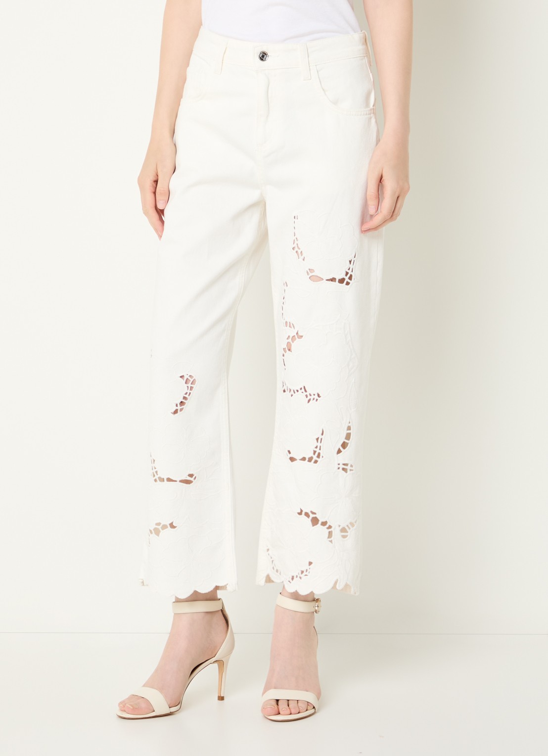 Liu Jo High waist straight leg jeans met broderie - detail 2 wit