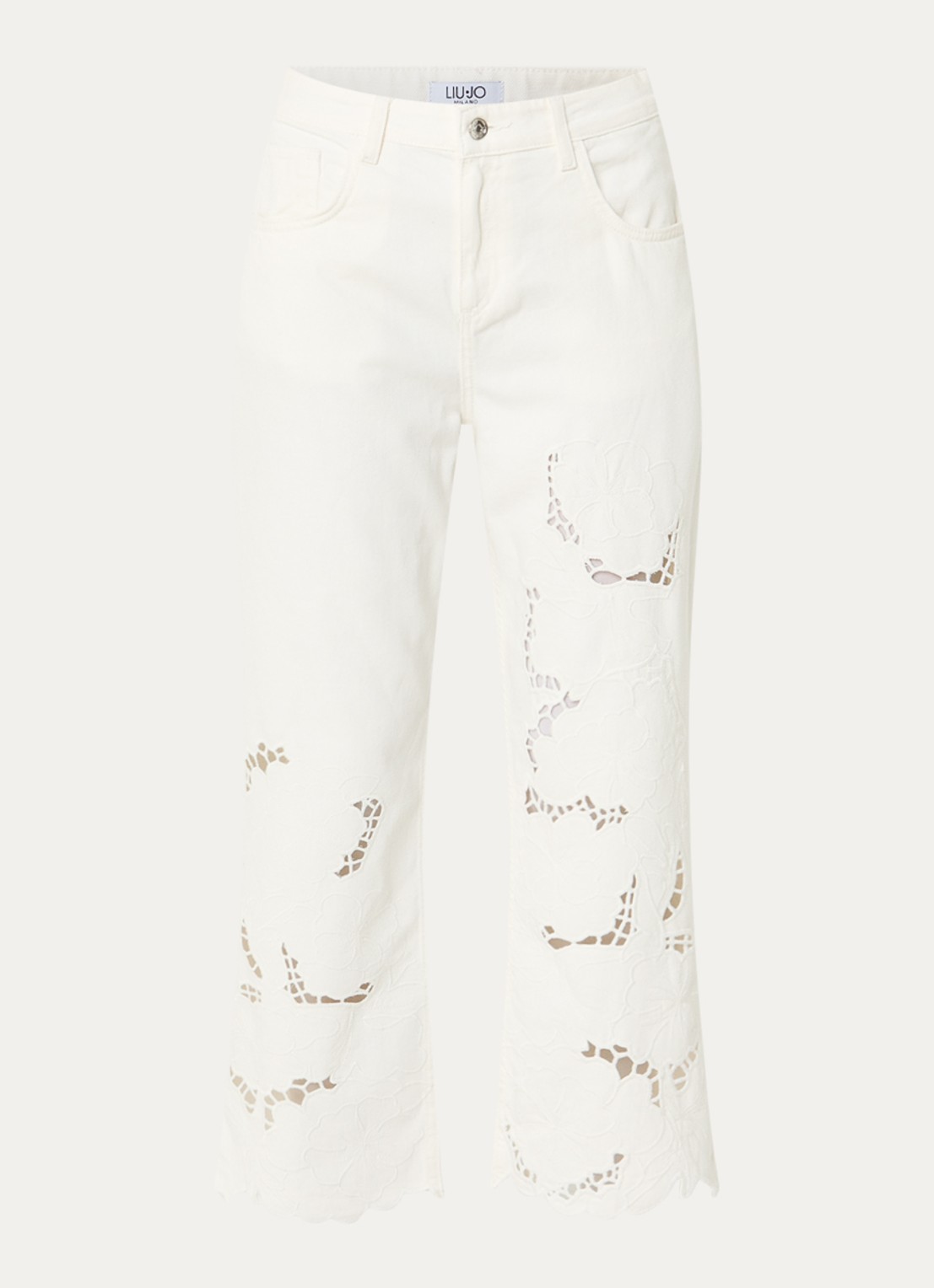 Liu Jo High waist straight leg jeans met broderie - voorkant 4 wit