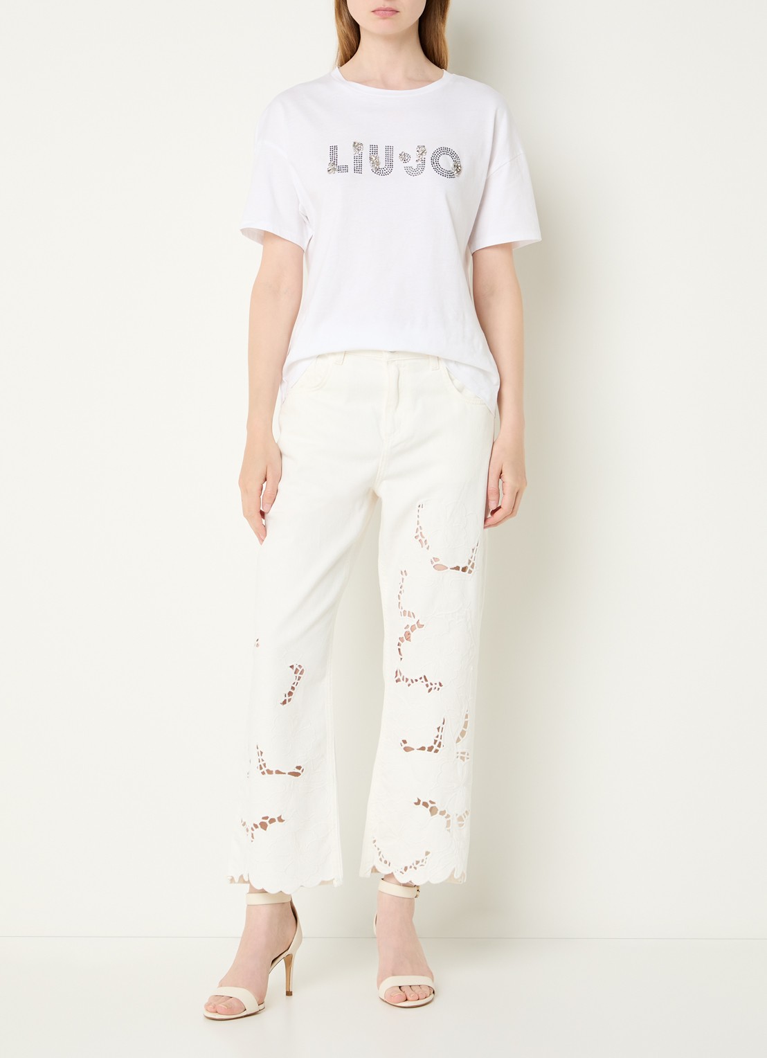 Liu Jo High waist straight leg jeans met broderie - voorkant 5 wit