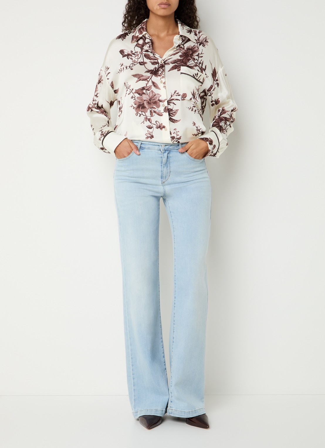 Liu Jo High waist straight leg jeans met gekleurde wassing en ceintuur - voorkant 3 lichtblauw