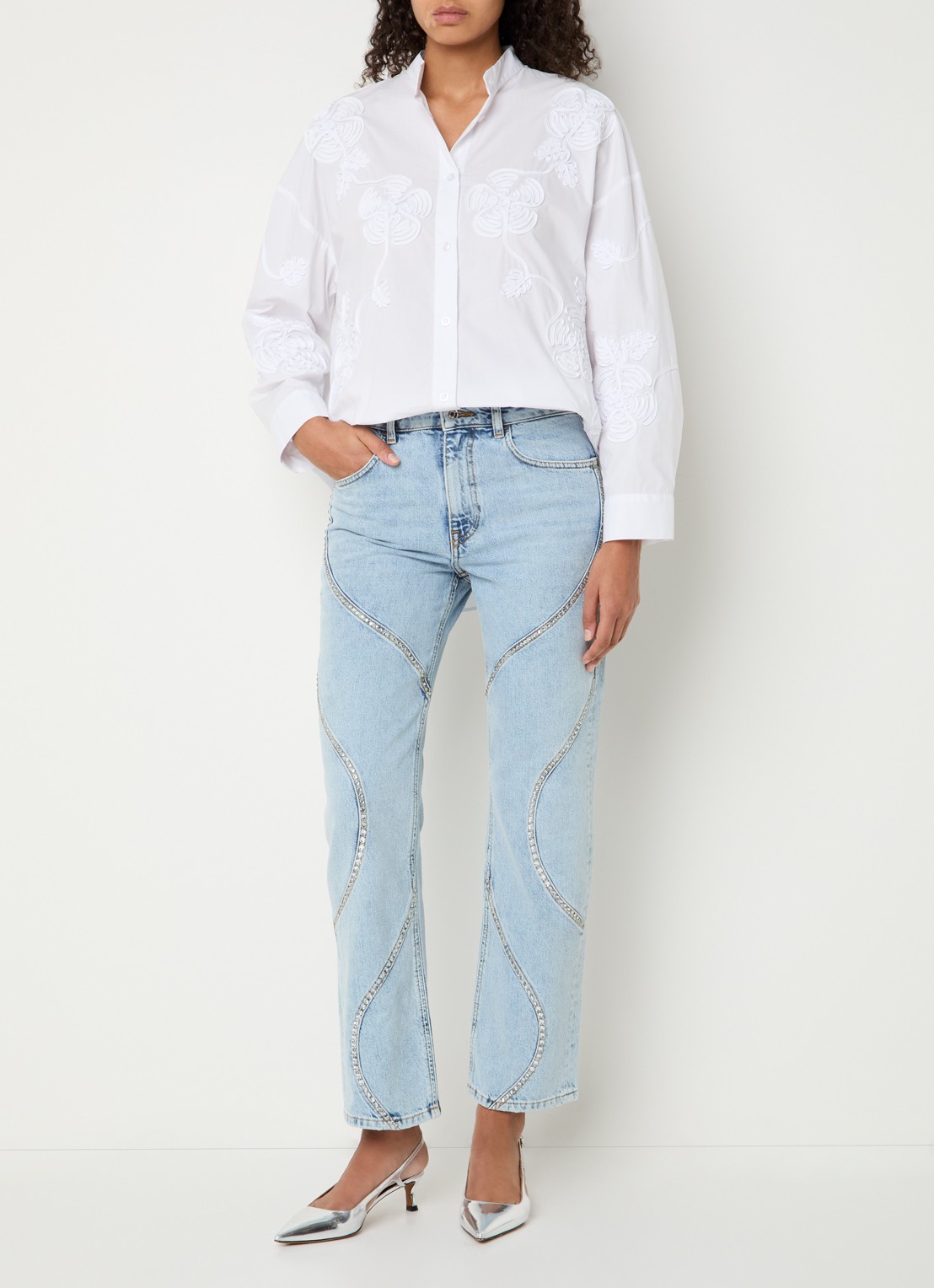 Liu Jo High waist straight leg jeans met lichte wassing - voorkant 5 indigo
