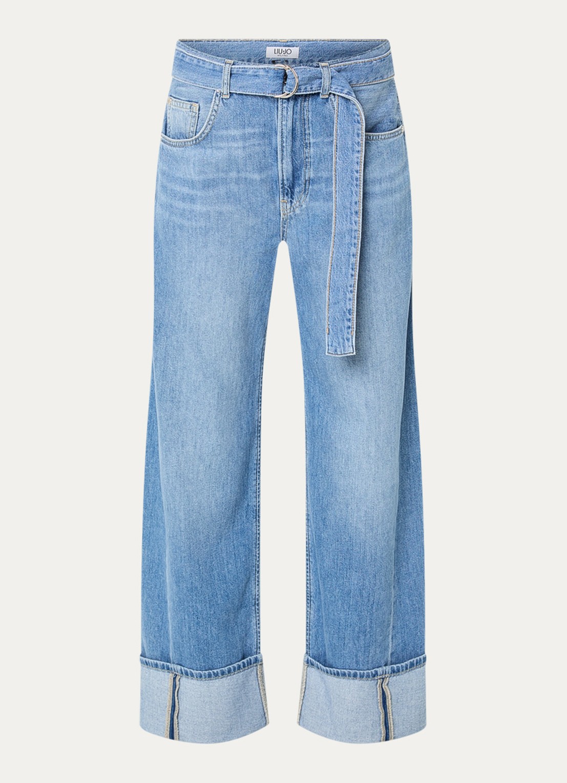 Liu Jo High waist straight leg jeans met lichte wassing - voorkant 4 indigo