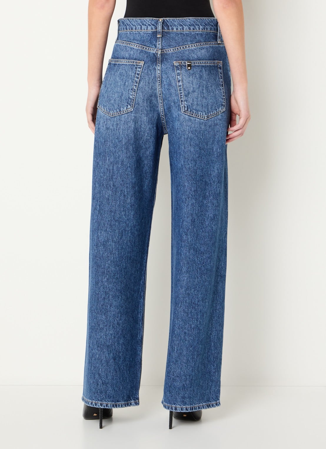 Liu Jo High waist straight leg jeans met strass en steekzakken - achterkant 5 indigo