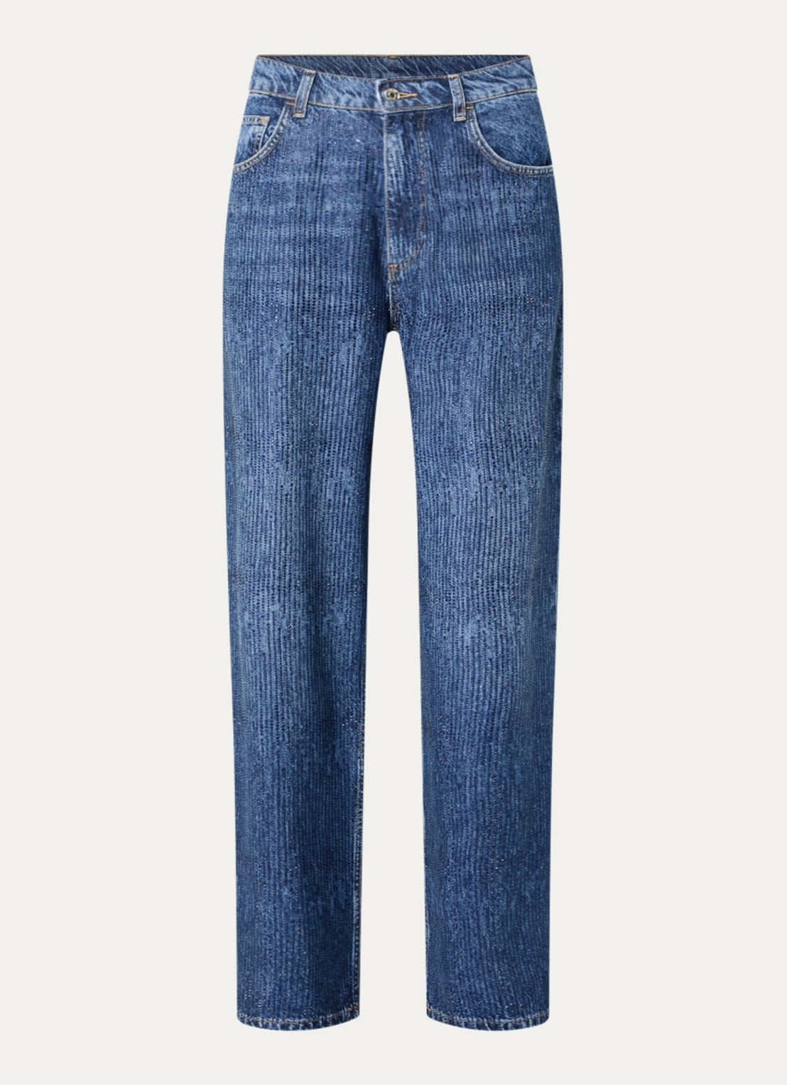 Liu Jo High waist straight leg jeans met strass en steekzakken - voorkant indigo