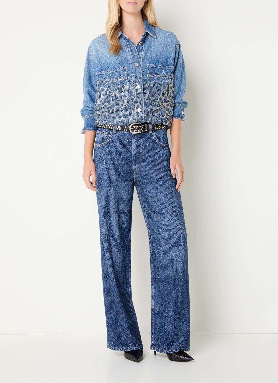 Liu Jo High waist straight leg jeans met strass en steekzakken - voorkant 2 indigo
